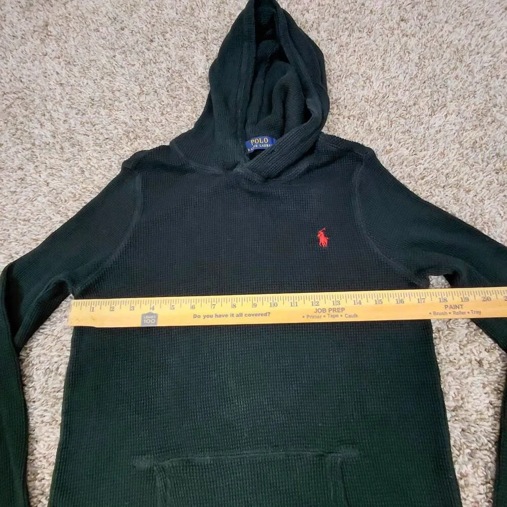 Polo Ralph Lauren Hoodie Mens Medium Black Waffle Knit Pullover Red Pony